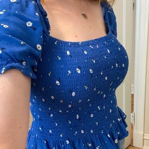 Blue smocked peasant top
